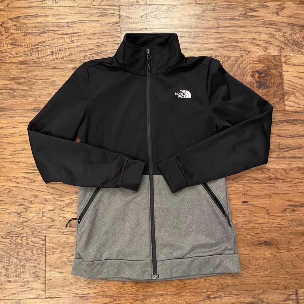 The North Face Full Zip Track Jacket Mens Small Black Grey Colorblock Logo